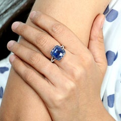Cushion Shaped Ceylon Blue Sapphire Ring Accented With Diamonds Made In 18k Gold
