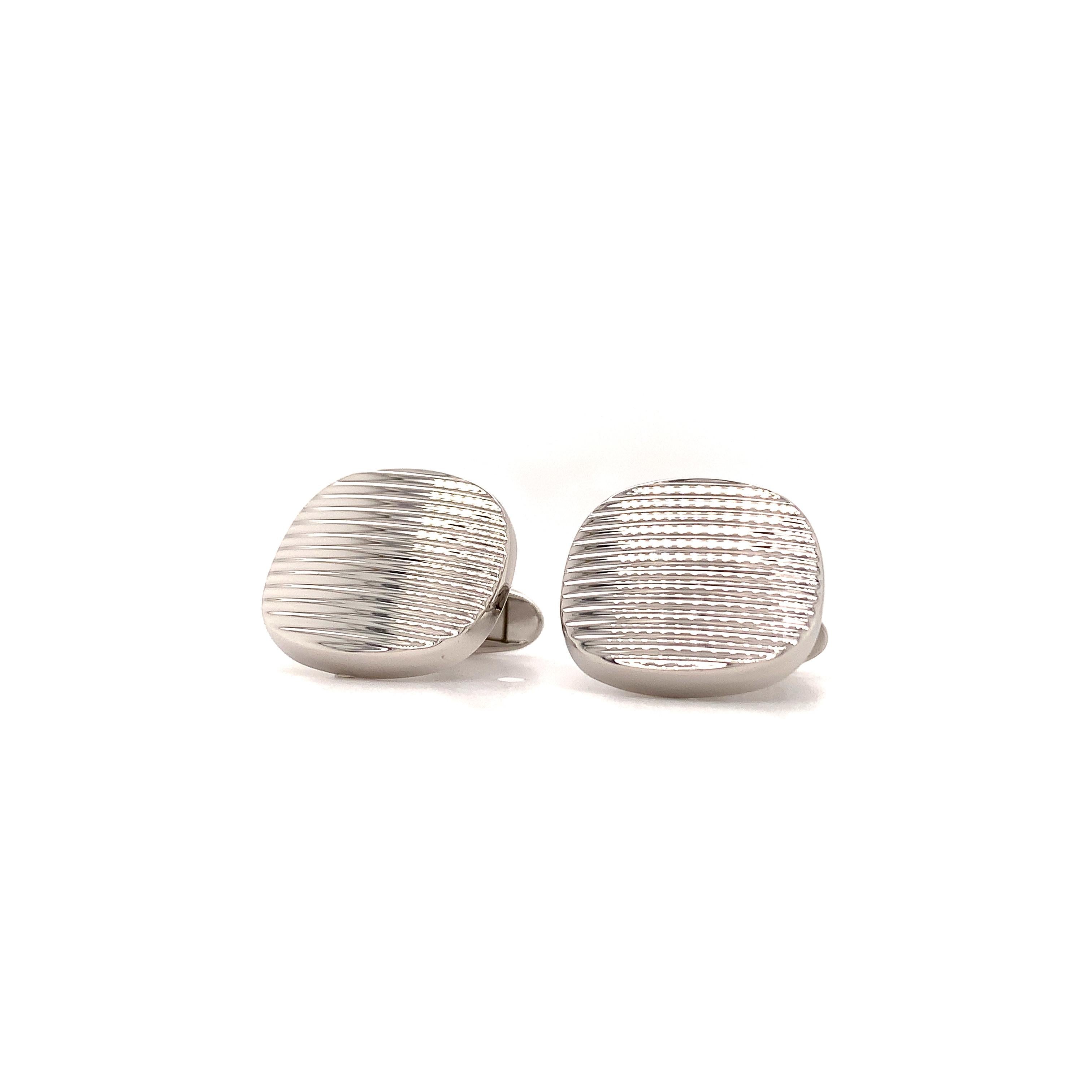 Cushion Shaped Cufflinks Structured Lines 925 Sterling Silver For Sale 2