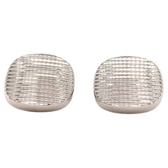 Cushion Shaped Cufflinks Structured Lines 925 Sterling Silver