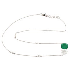 Kissenförmige Smaragd & Rosecut Diamanten Blume geformt Anhänger Kette Halskette