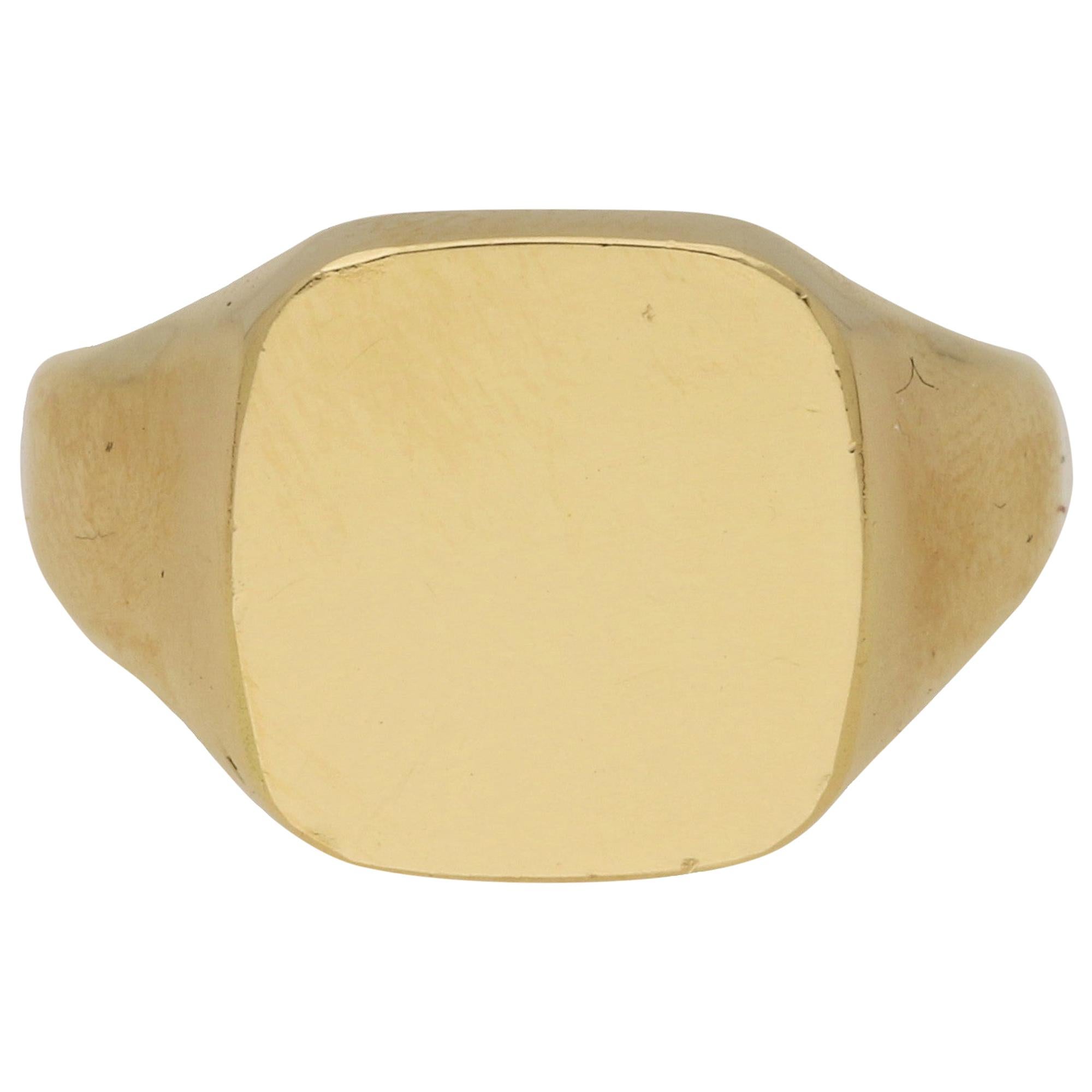 Cushion Shaped Extra Heavy Weight Signet Ring Set in 18 Karat Yellow Gold