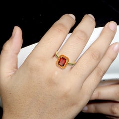 Cushion Shaped Garnet Cocktail Ring With Tsavorite Made In 18k Yellow Gold