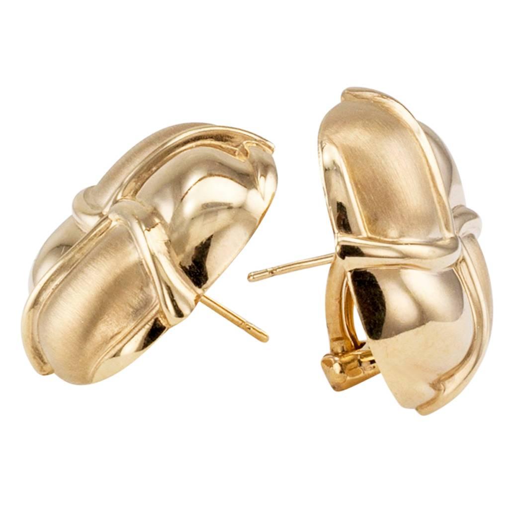 Contemporary Cushion Shaped Gold Earrings