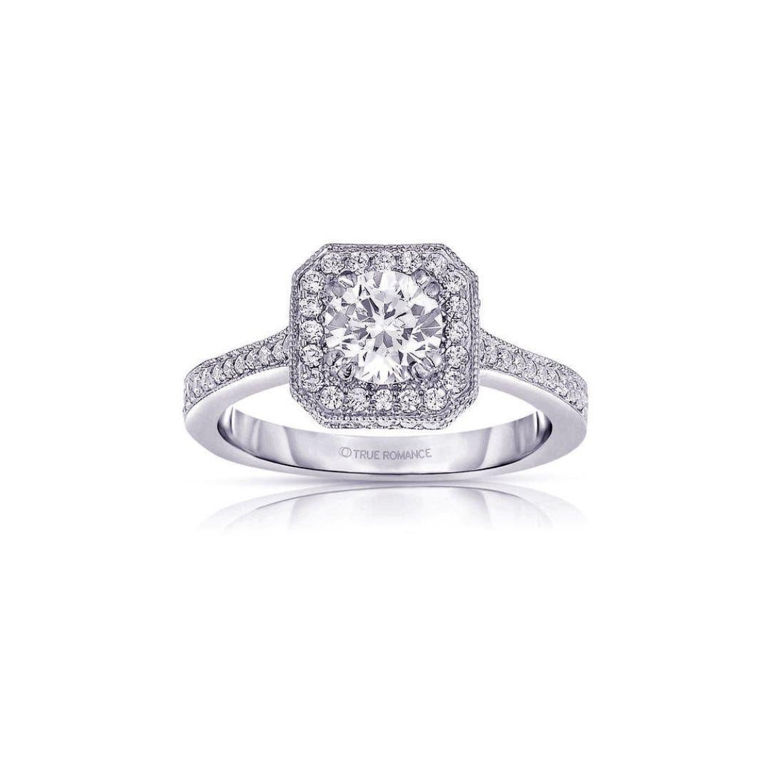 Cushion Cut Cushion Shaped Halo White Gold Engagement Ring For Sale