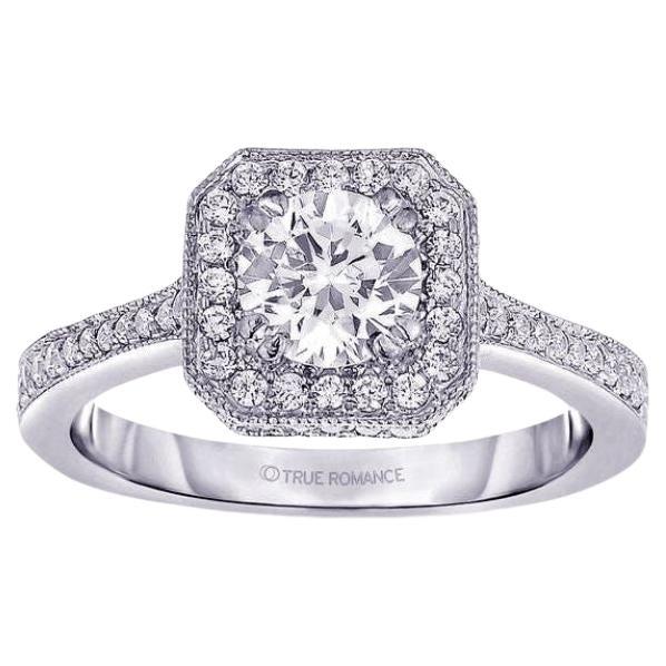 Cushion Shaped Halo White Gold Engagement Ring For Sale