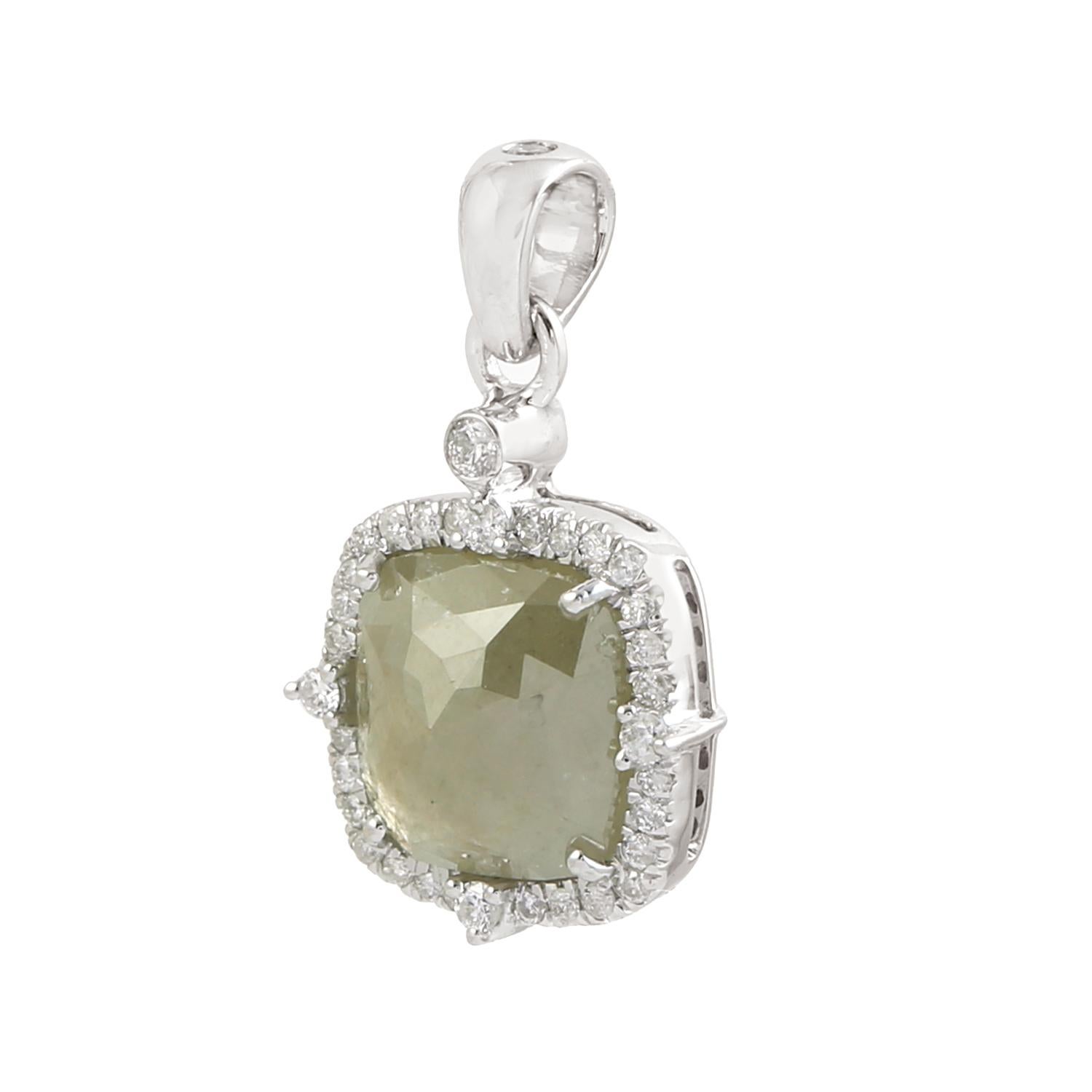 Taglio misto Ciondolo con diamante di ghiaccio a forma di cuscino in oro bianco 18 carati in vendita