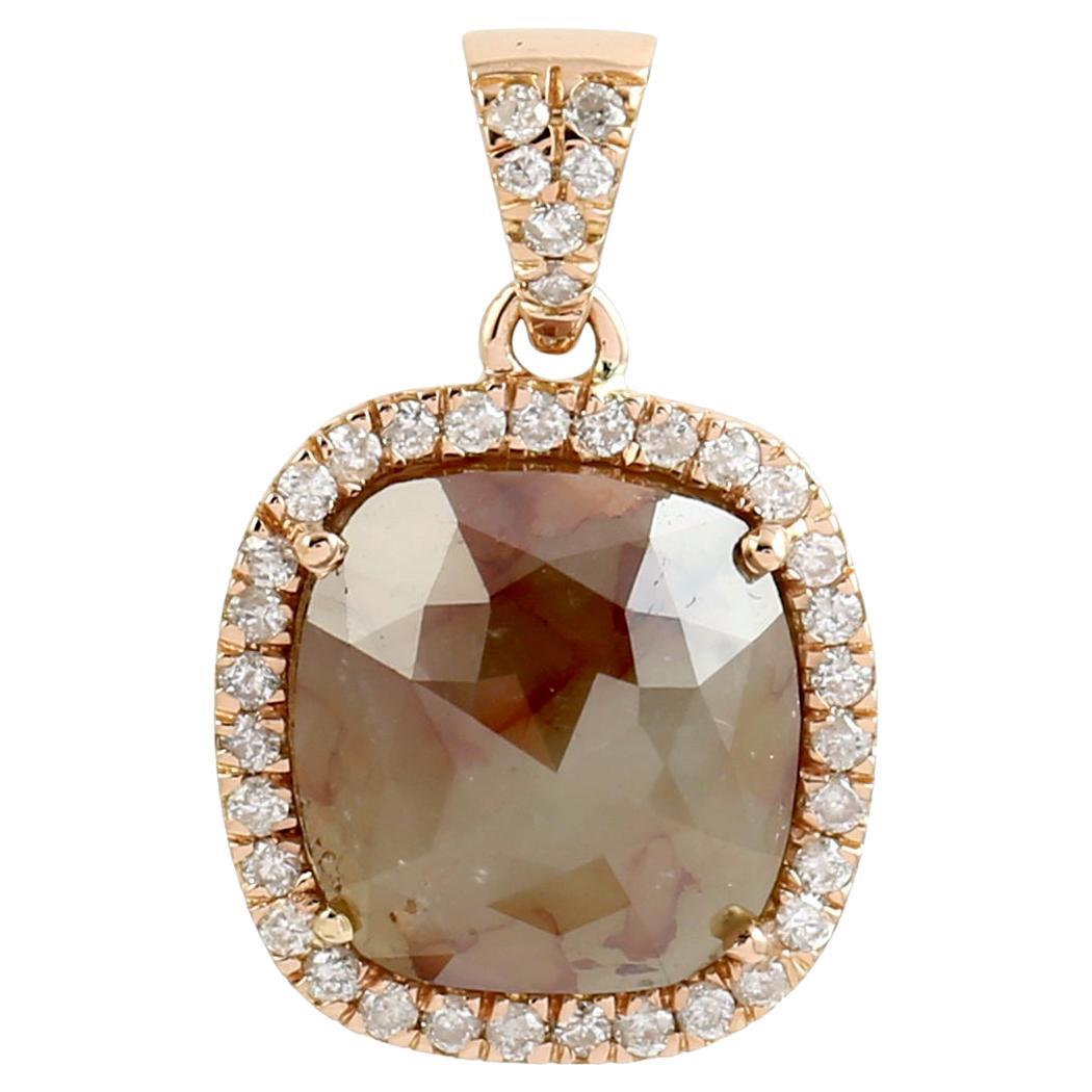 Pendentif en or rose 18 carats avec diamant glace en forme de coussin