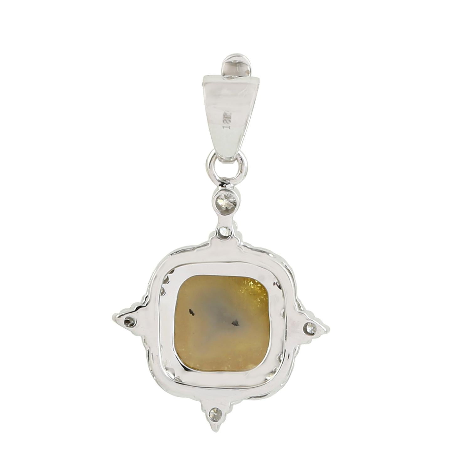 Taglio misto Ciondolo con diamante di ghiaccio a forma di cuscino e diamanti bianchi in oro bianco 18 carati in vendita