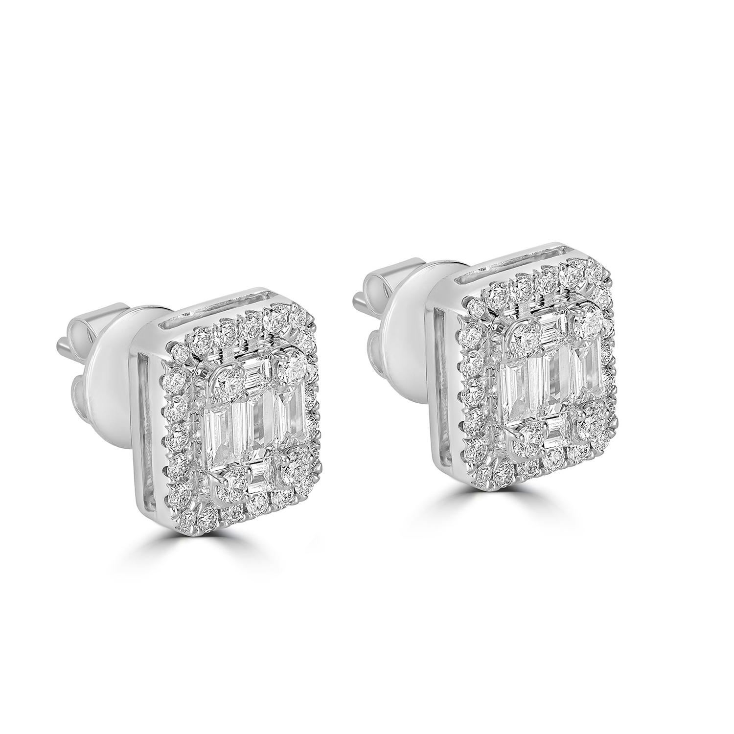Art Déco Orecchini minimalisti a forma di cuscino tempestati di diamanti in oro 18k in vendita
