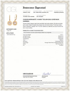 Cushion Shaped Morganite 4.20 Carat Bezel Set Yellow Gold Lever Back Earrings