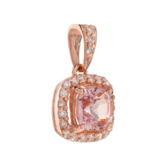 Kugelförmiger Morganit und Diamant-Halo-Anhänger aus 14K Rose Gold