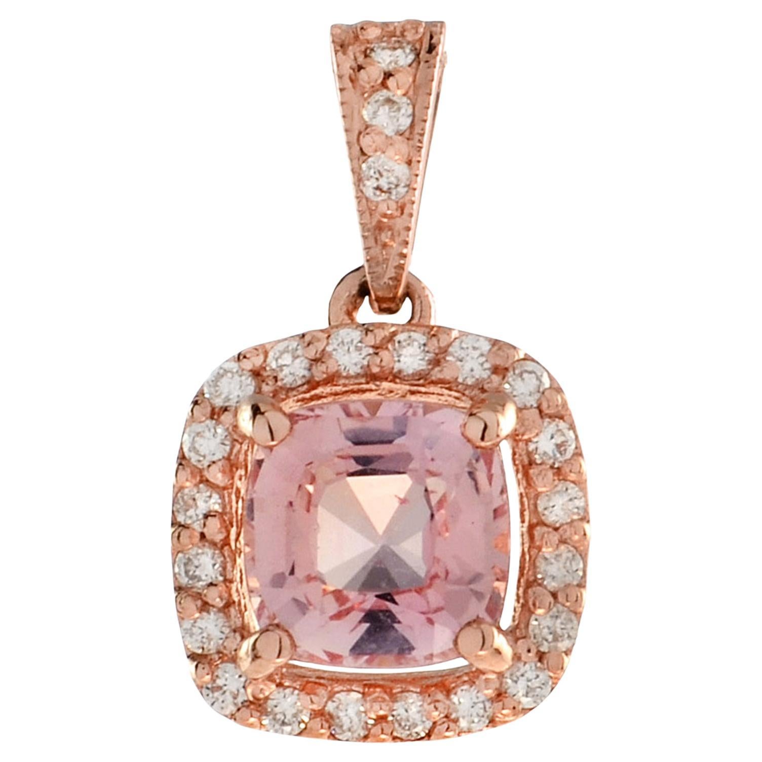 Kugelförmiger Morganit und Diamant-Halo-Anhänger aus 14K Rose Gold