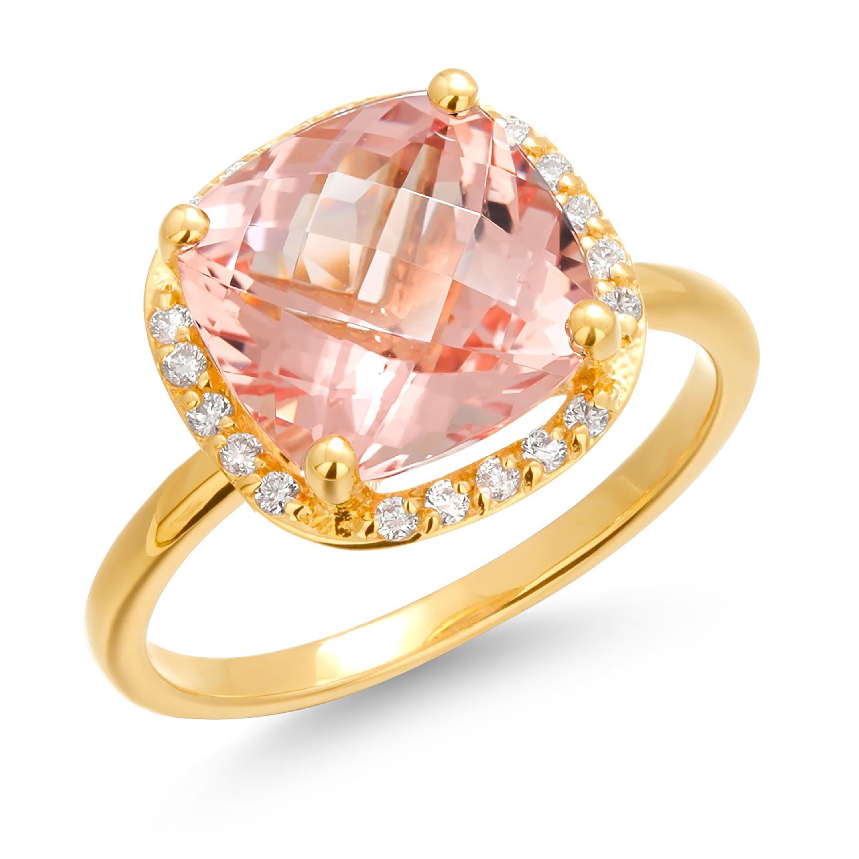 Kissenförmiger Morganit-Diamant-Ring aus 4,50 Karat Gelbgold mit Halo-Fassung  Damen im Angebot