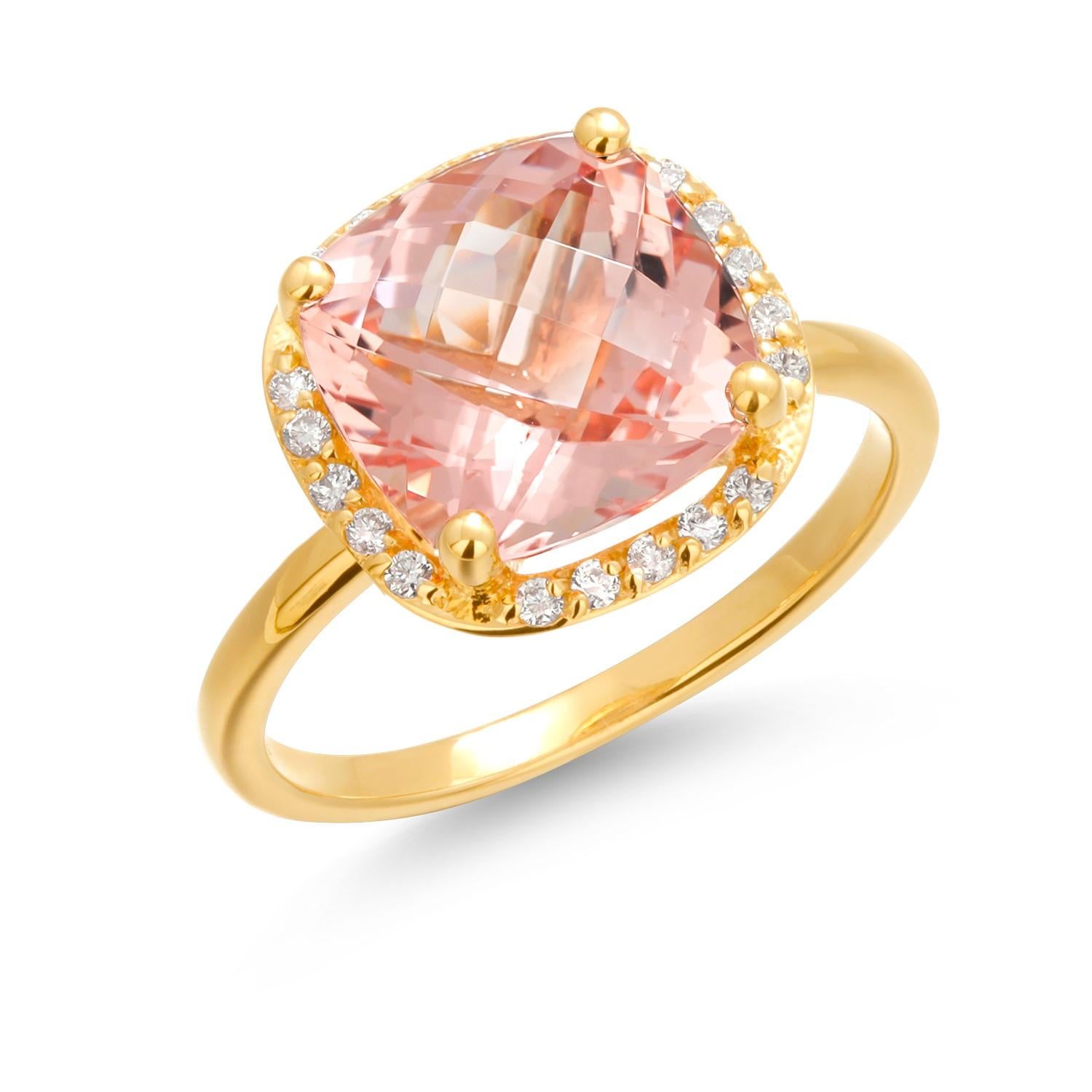 Kissenförmiger Morganit-Diamant-Ring aus 4,50 Karat Gelbgold mit Halo-Fassung  im Angebot 4