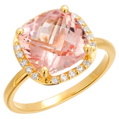 Kissenförmiger Morganit-Diamant-Ring aus 4,50 Karat Gelbgold mit Halo-Fassung 