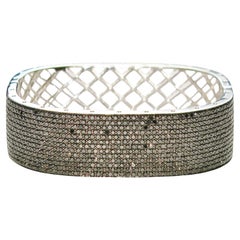 Cushion Shaped Pave Black Diamond Bangle Made In Silver