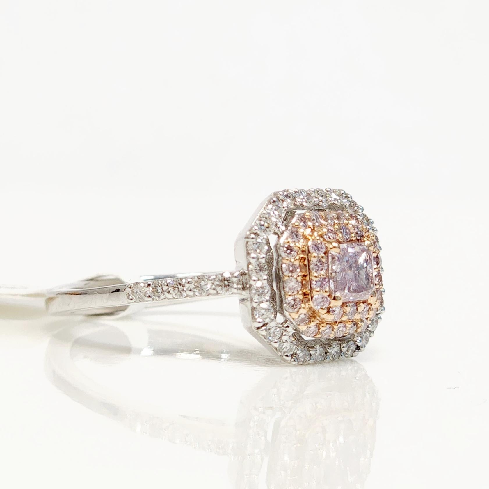 Modern Cushion Shaped Pink Diamond Halo Ring For Sale