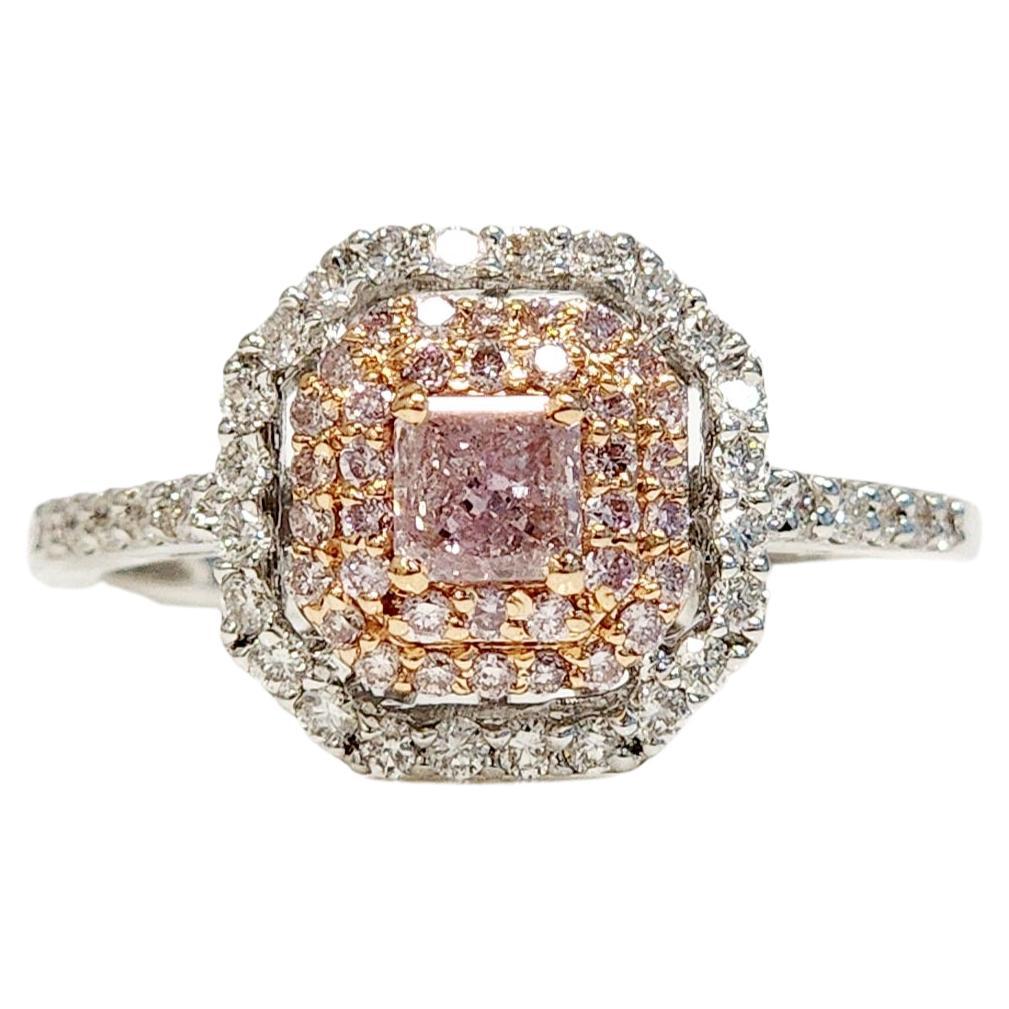 Cushion Shaped Pink Diamond Halo Ring For Sale
