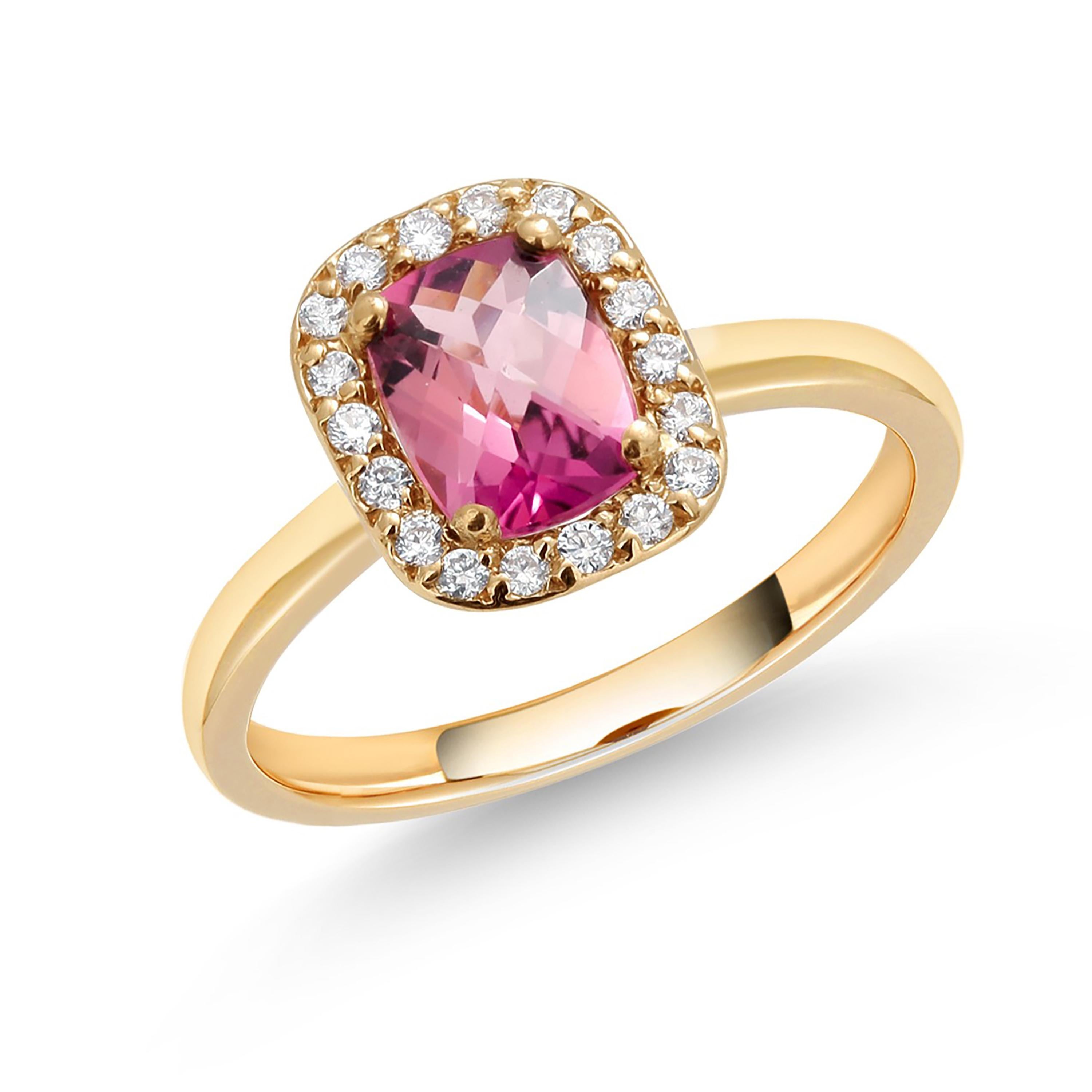 Women's Cushion Shaped Pink Tourmaline Diamond Eighteen Karat Gold Cocktail Ring