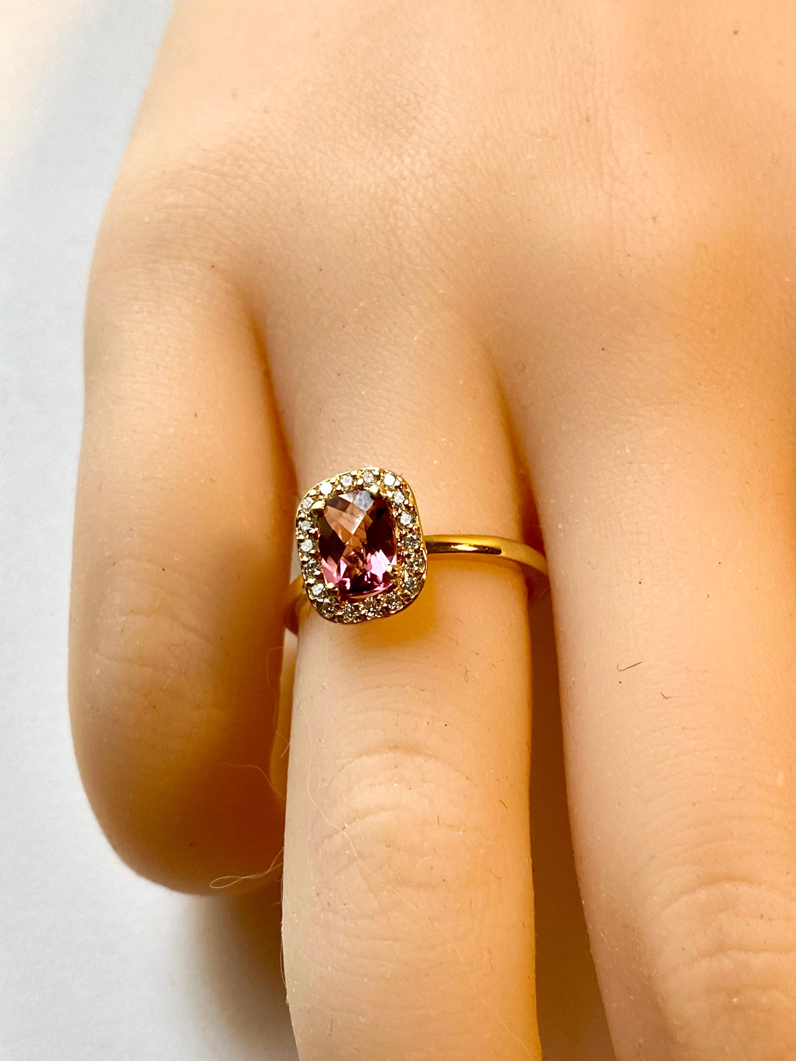 Cushion Shaped Pink Tourmaline Diamond Eighteen Karat Gold Cocktail Ring 5