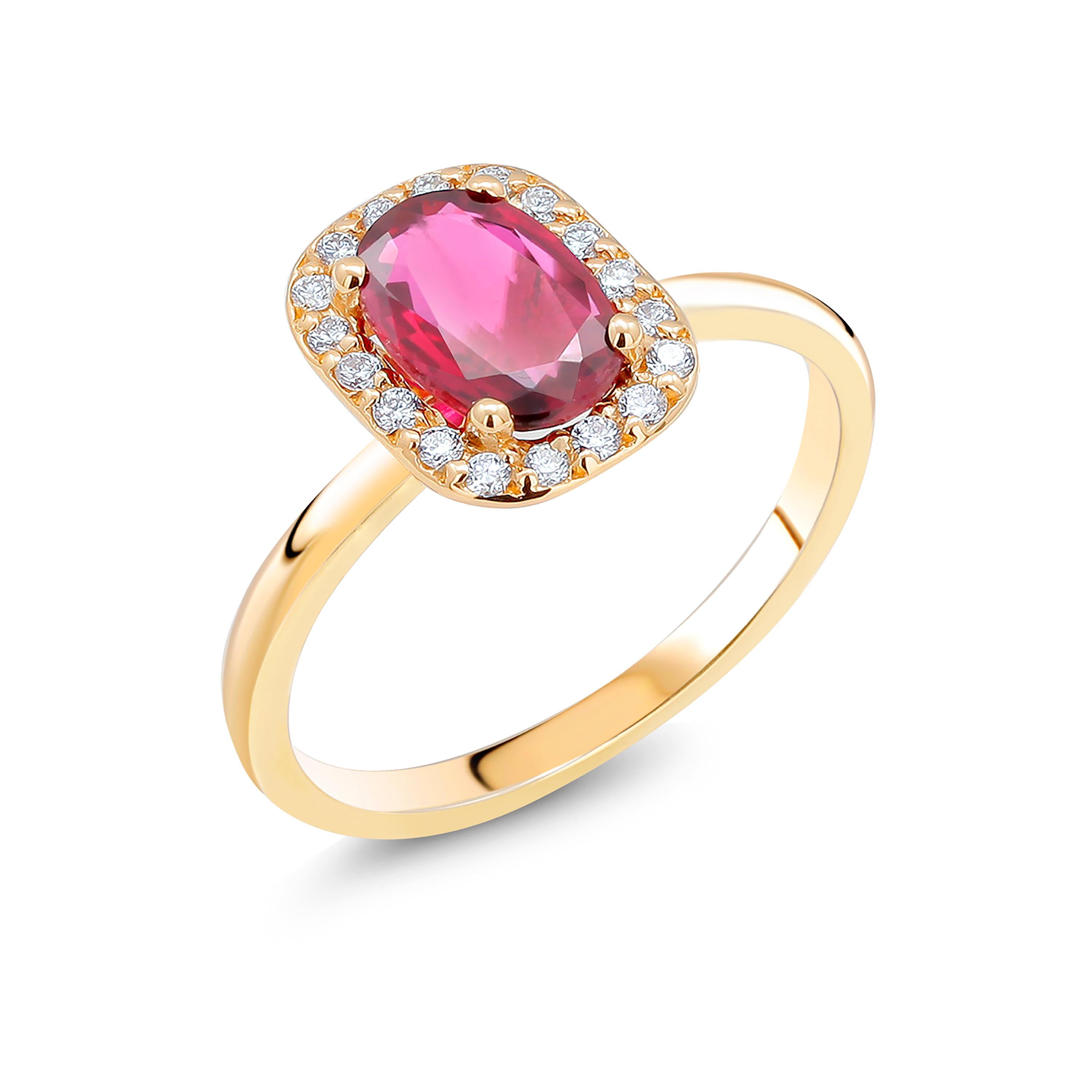 Cushion Shaped Ruby and Diamonds Set in 18 Karat Yellow Gold Cocktail Ring 2