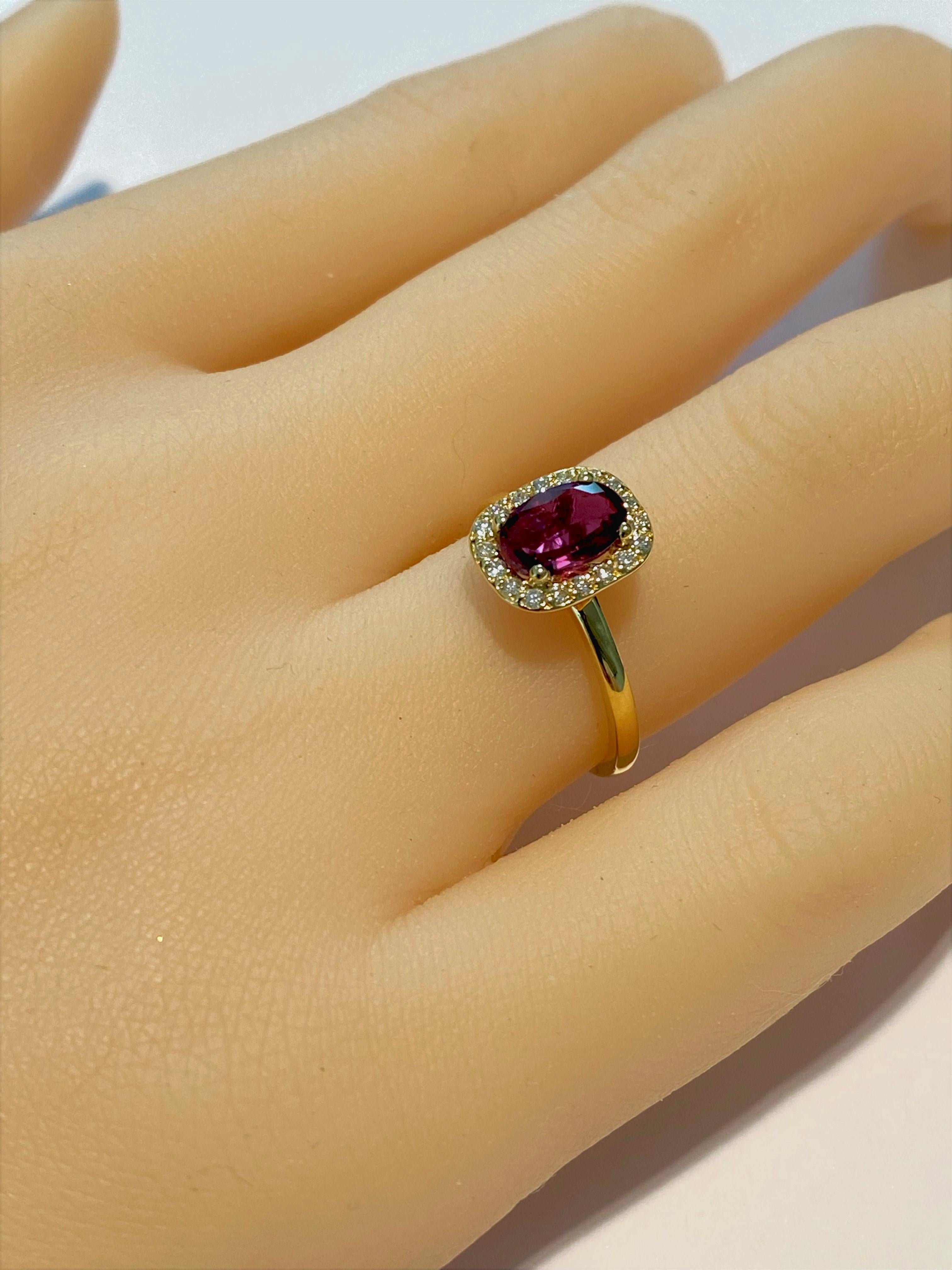 Contemporary Cushion Shaped Ruby and Diamonds Set in 18 Karat Yellow Gold Cocktail Ring