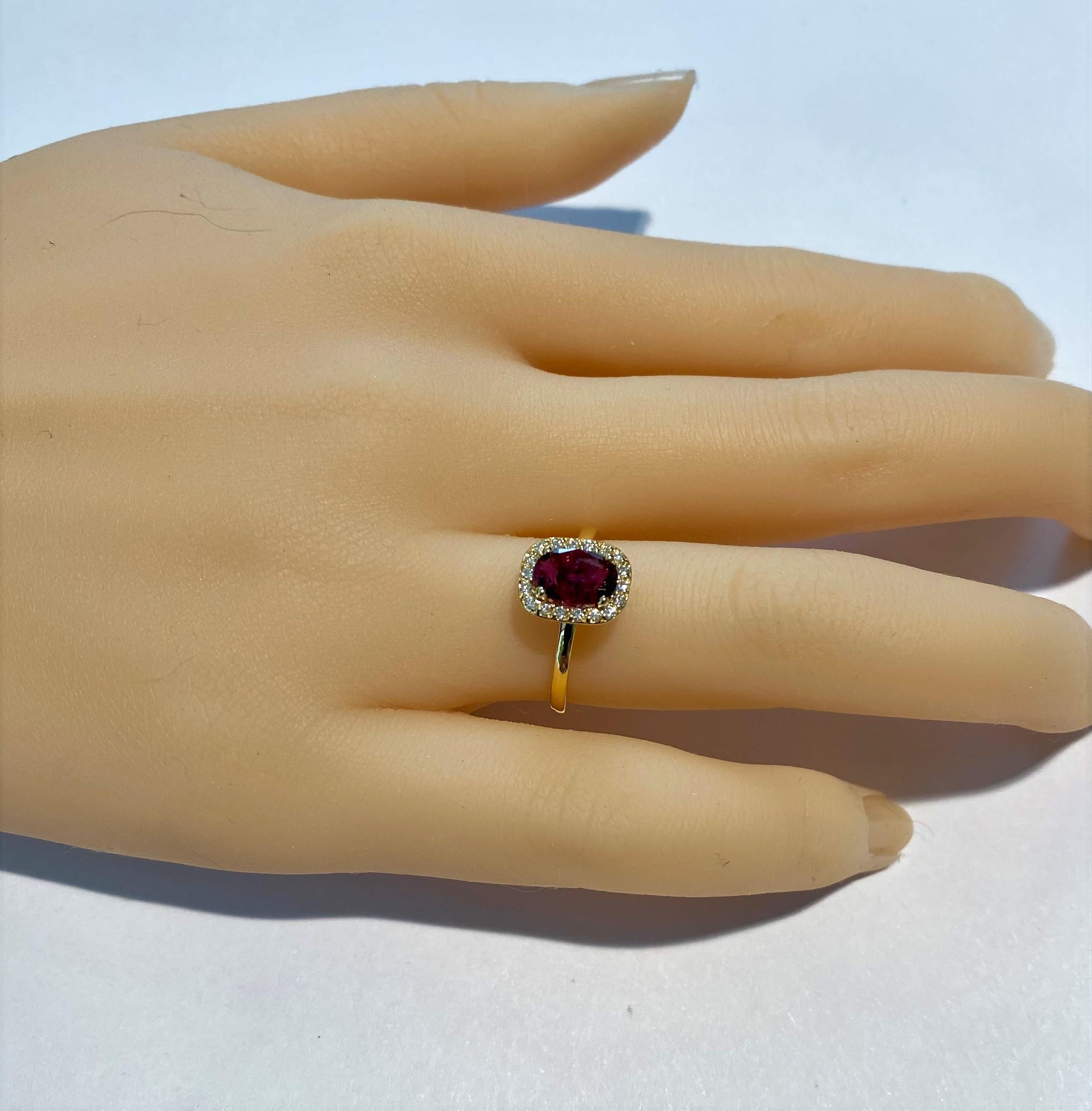 Cushion Shaped Ruby and Diamonds Set in 18 Karat Yellow Gold Cocktail Ring In New Condition In New York, NY