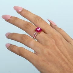 Sugarloaf Shaped Mozambique Ruby Ring With Diamonds Made In 18k Yellow Gold