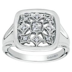 Cushion Shaped Sterling Silver and Diamonds Fashion Ring