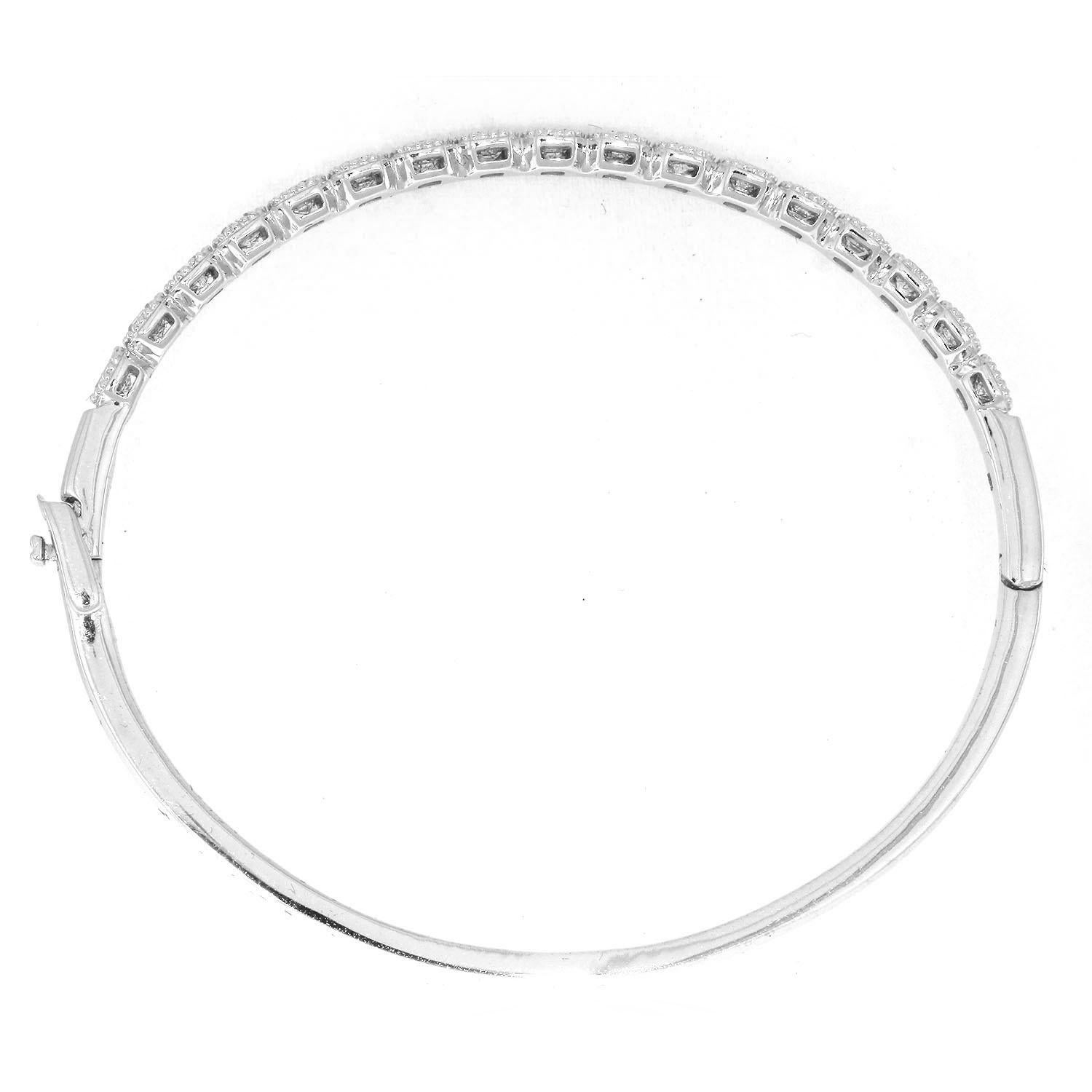 Art Deco Cushion Shaped Tennis Bangle made In 14k White Gold For Sale
