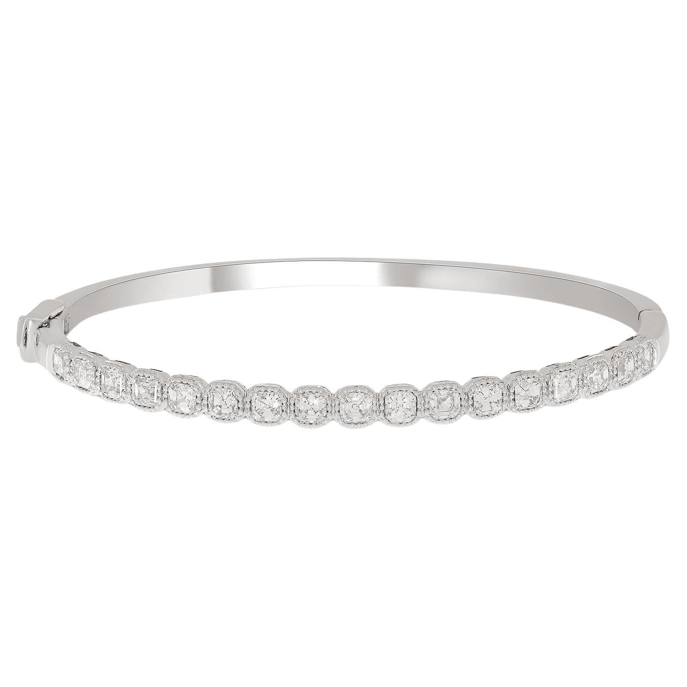 Cushion Shaped Tennis Bangle made In 14k White Gold For Sale
