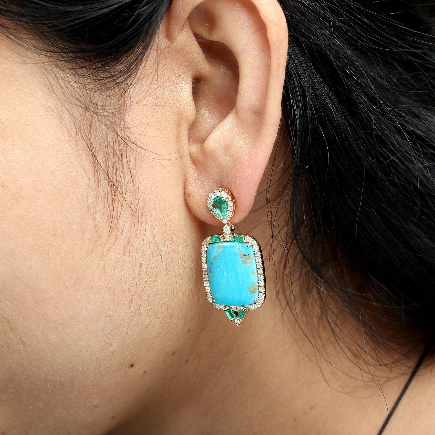 18KT:8.366g,D:1.18ct, EMERALD:1.24ct,TURQUOISE:14.1ct 31X18 MM