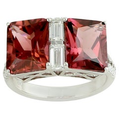 Cushion Shaped Vivid Pink Tourmaline Ring With Diamonds In 18k White Gold