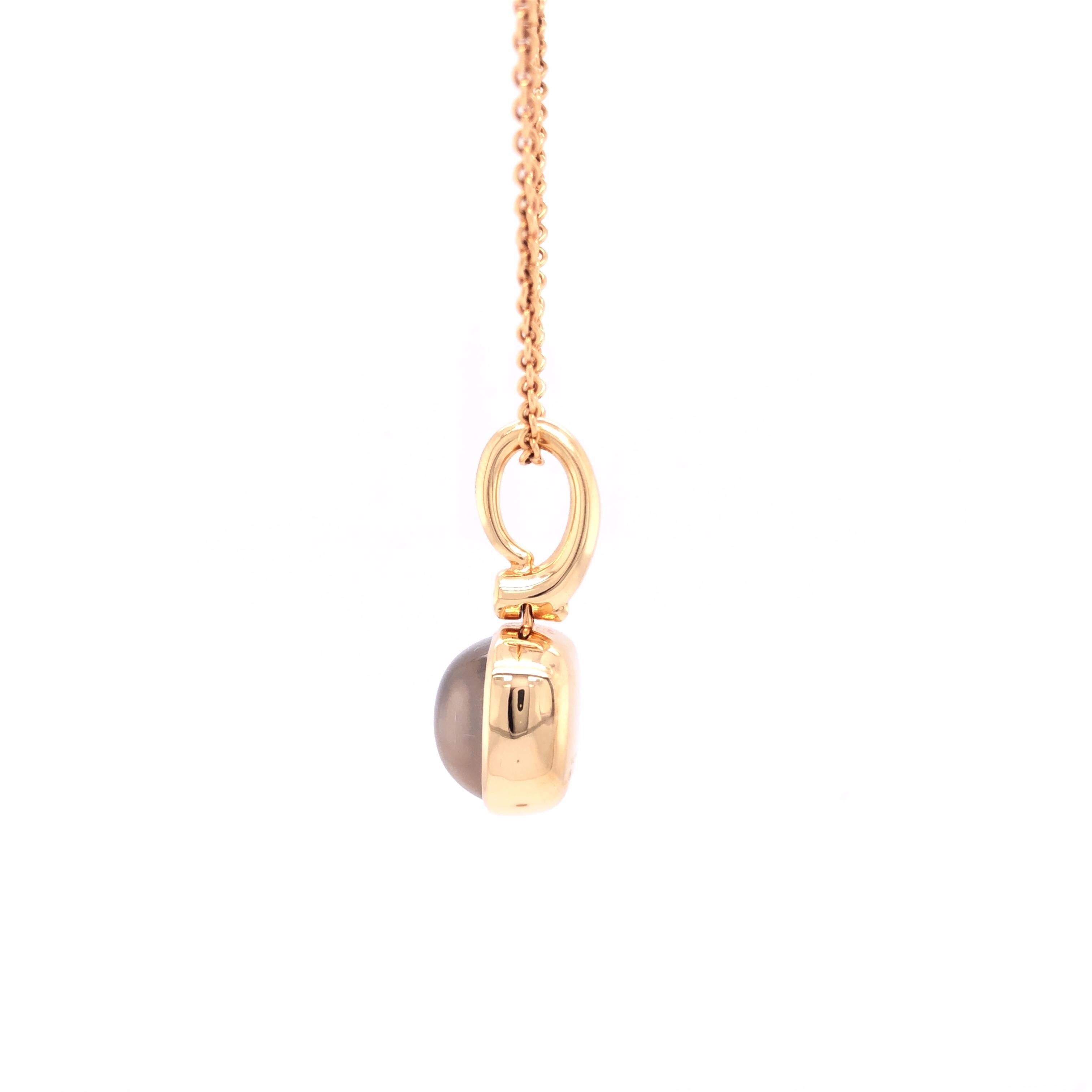 Brilliant Cut Cushion Shaped White Moon Guilloche Stone Pendant 18k Rose Gold 1 Diam. 0.04 ct For Sale