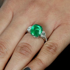 Cushion Shaped Zambian Emerald Cocktail Ring With Diamonds