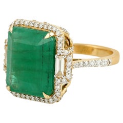 Cushion Shaped Zambian Emerald Cocktail Ring With Diamonds