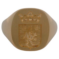 Anello con cuscino, oro rosa 18 carati, 13,5 x 11,5 mm con incisione araldica