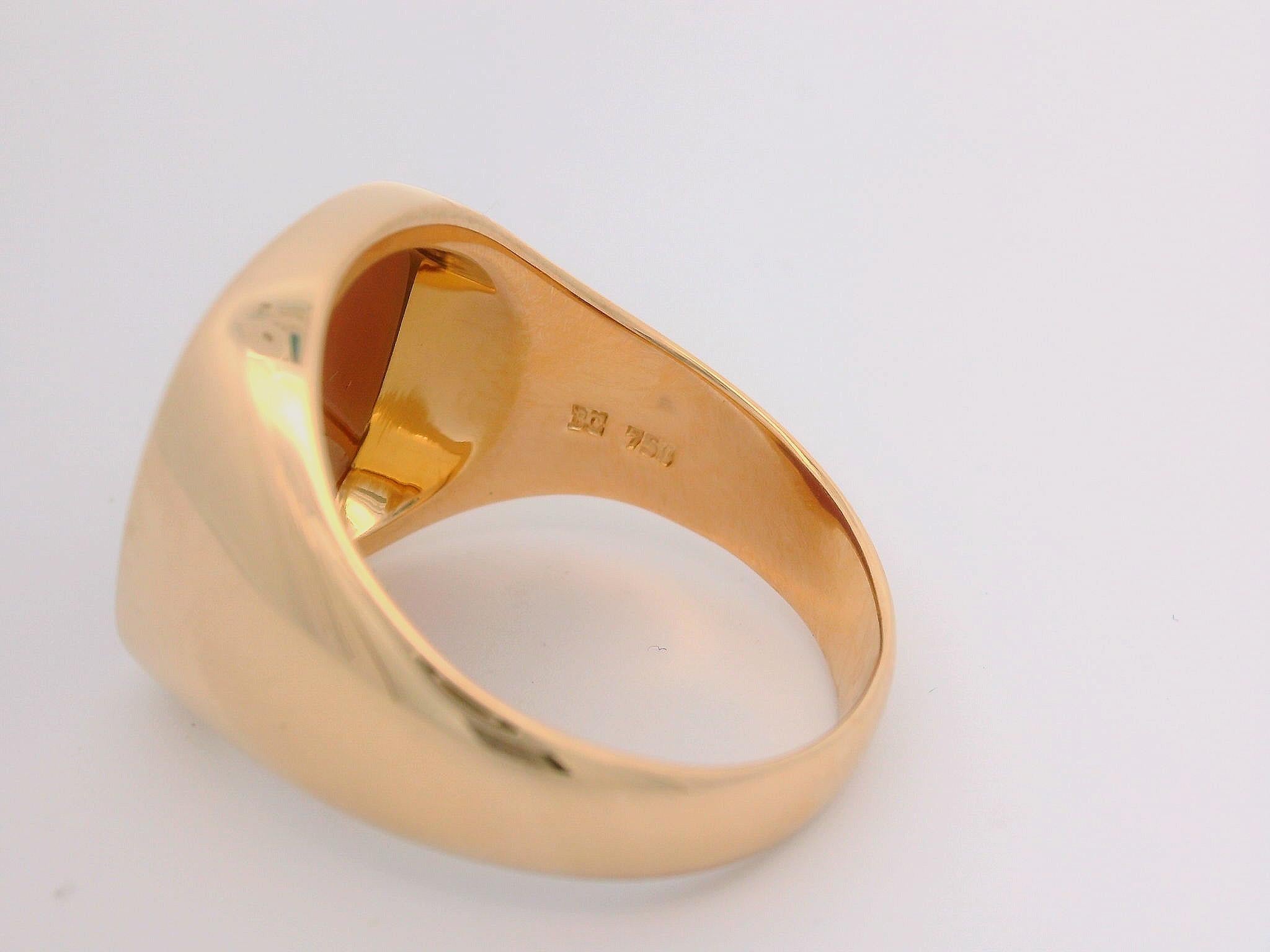Antique Cushion Cut Cushion Signet Ring, 18K Rose Gold , Carnelian 15.4 x 13.8 mm with Engraving For Sale