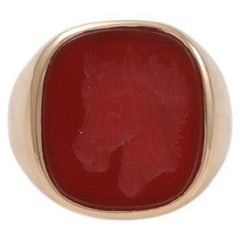 Cushion Signet Ring, 18K Rose Gold , Carnelian 15.4 x 13.8 mm with Engraving