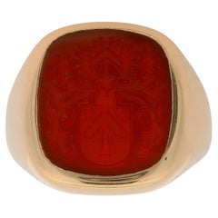 Cushion Signet Ring, 18K Rose Gold , Carnelian 15.4 x 13.8 mm with Engraving