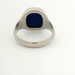 Cushion Signet Ring, 18K White Gold , Lapis Lazuli 12.0 x 10.5 mm