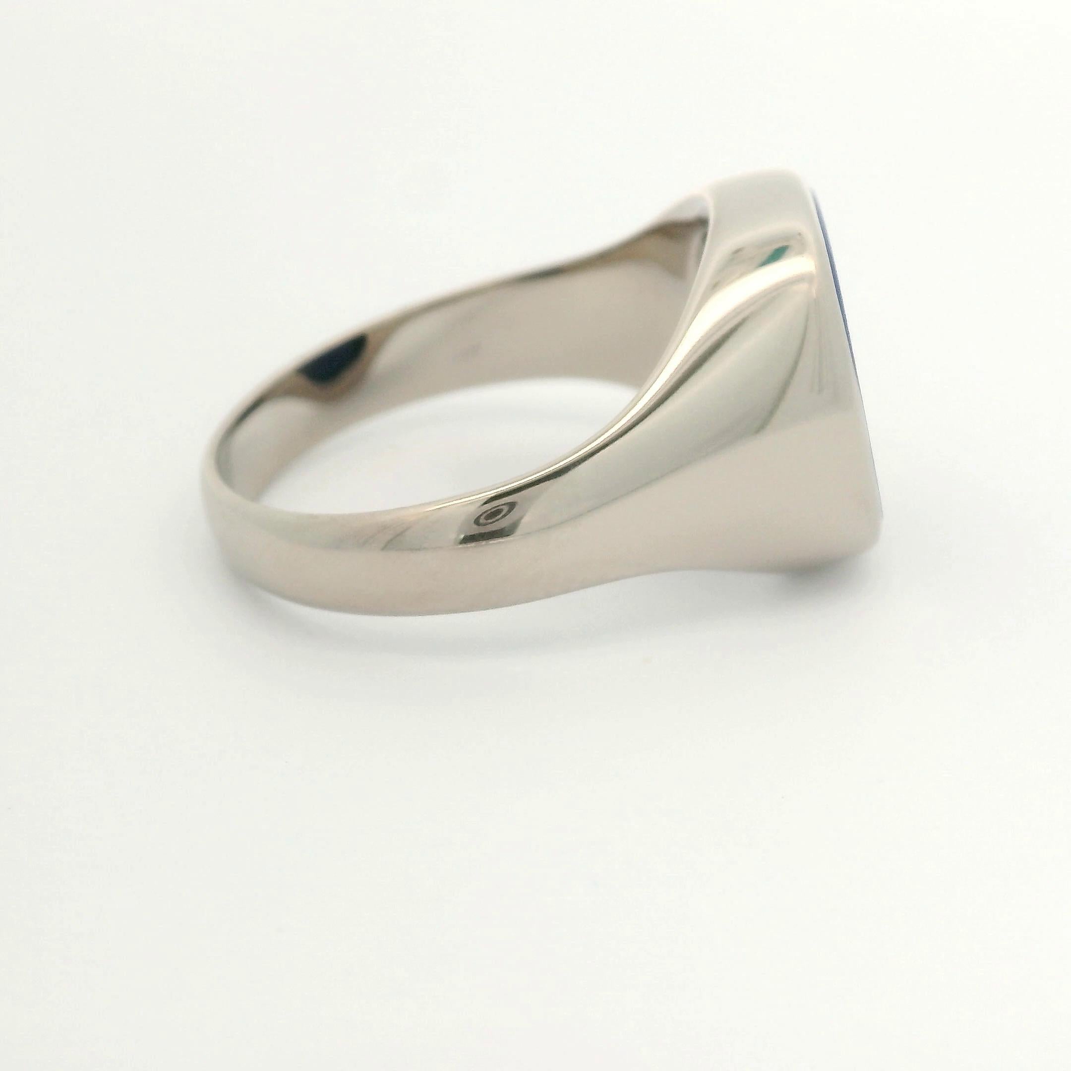 Contemporary Cushion Signet Ring, 18K White Gold , Lapis Lazuli 12.0 x 10.5 mm For Sale