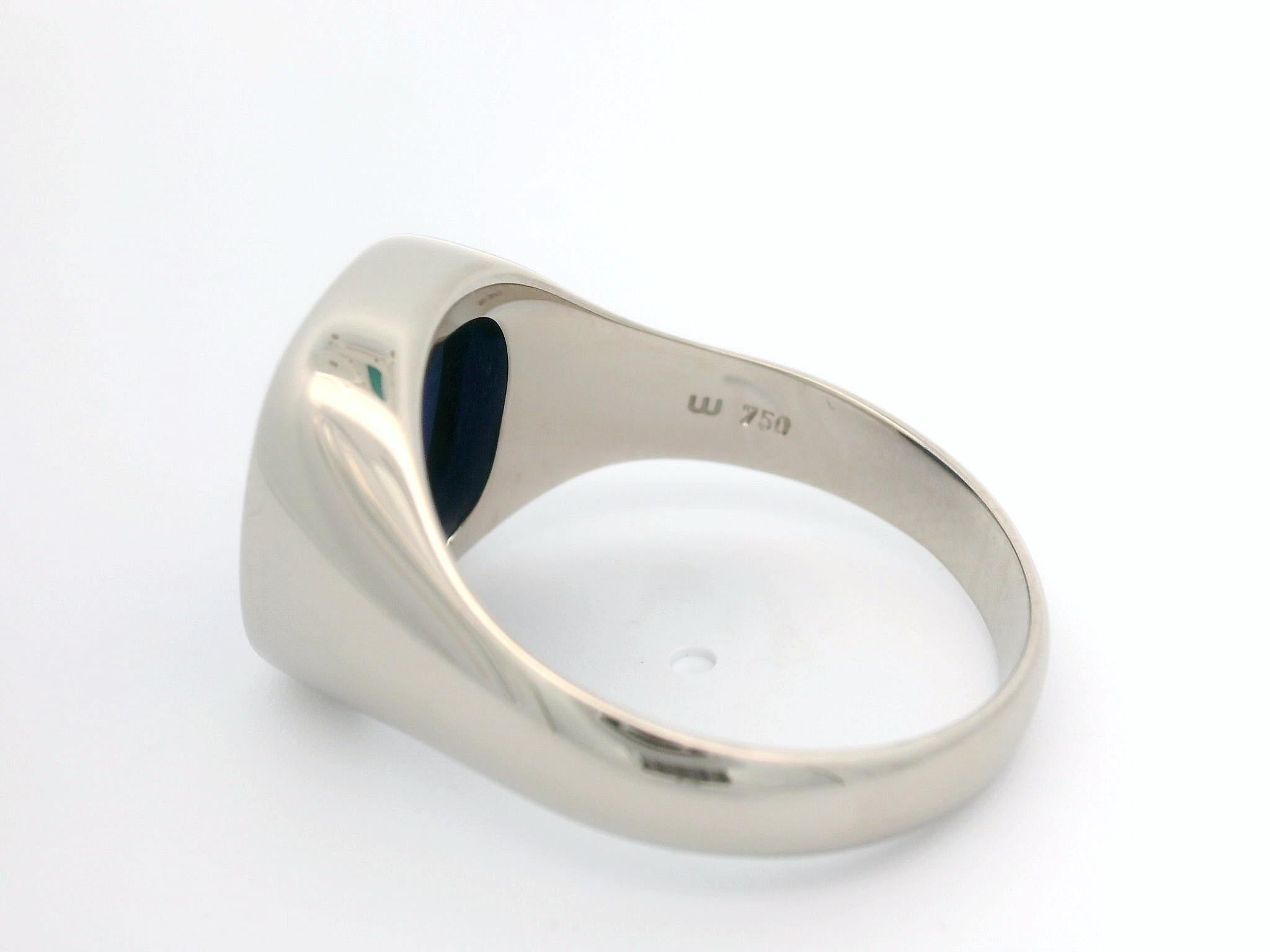 Cushion Cut Cushion Signet Ring, 18K White Gold , Lapis Lazuli 12.0 x 10.5 mm For Sale