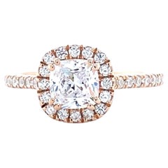 Cushion Solitaire Halo Natural Diamond Ring in 14K Solid Gold (Certified)