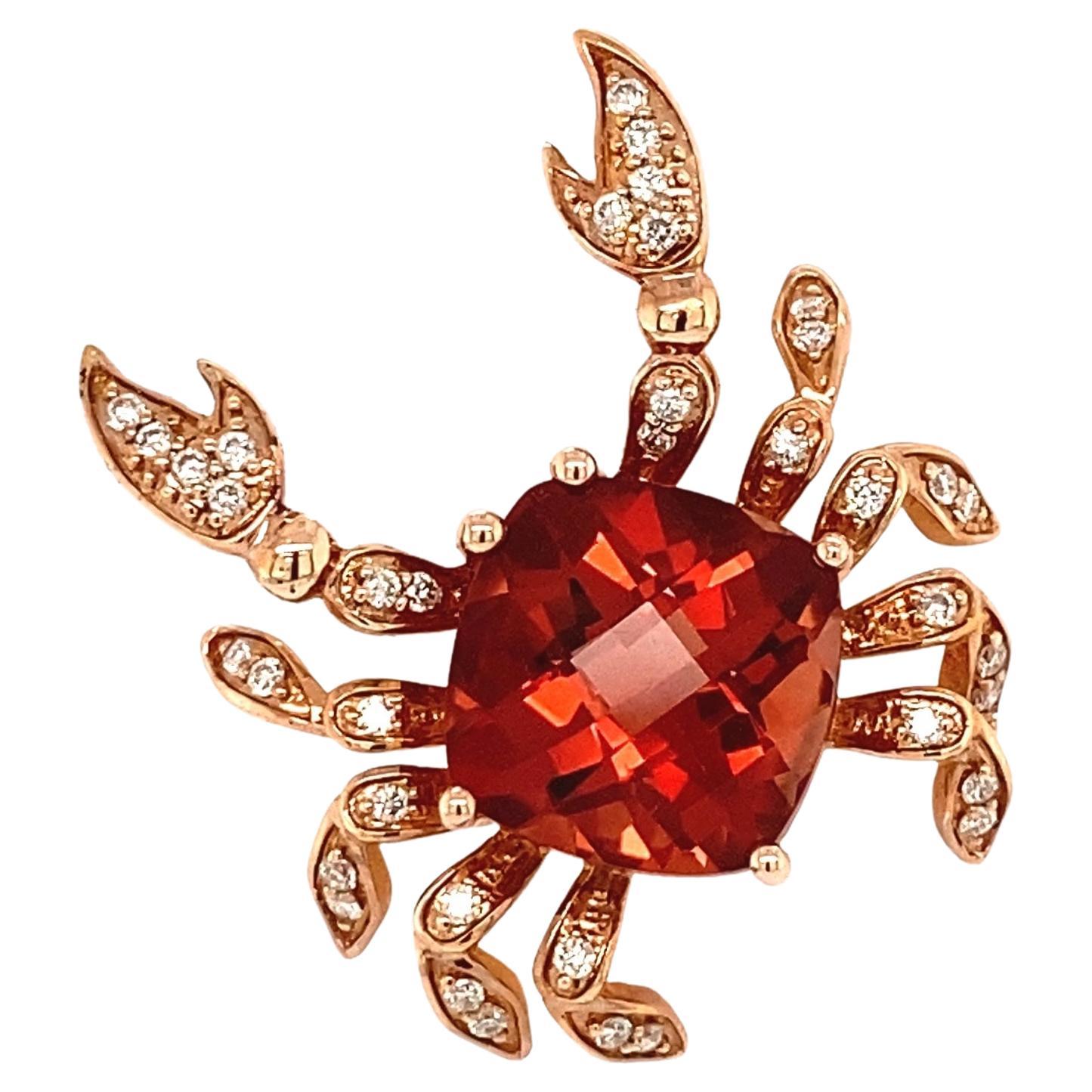 Cushion Sunstone Gem and Diamond Rose Gold Crab Pendant For Sale