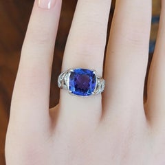 Cushion Tanzanite 6.01 ct and Diamond Ring in Platinum