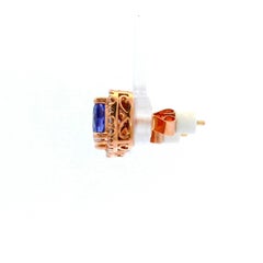 Cushion Tanzanite and Diamond Halo Drop Earrings in 14K Rose Gold