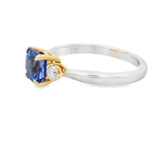 Cushion Tanzanite and Diamond Ring in 14K Two-Tone Gold 1.21ct Total