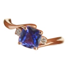 Bague de fiançailles classique en or rose 18KT avec diamant tanzanite en forme de coussin