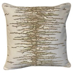 Cushion With Contemporary Organic Design Hand Embroidery With Raffia And Beads